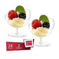 KIW 24 Pcs/set Disposable Footed Glass Dessert Dishes Bowls - Mini Clear Tasting Sample Shot Glasses Plastic Cups, 2 oz
