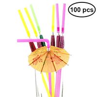 TINKSKY Umbrella Straws Disposable Drinking Straws Tropical Drinking Suckers Tubularis Luau Hawaiian Bar Club Birthday Wedding Party Drink 100-pack