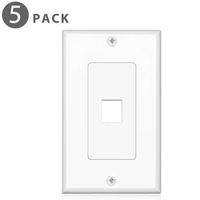 TNP Keystone Wall Plate (5 Pack) - 1 Port Keystone Insert Jack Single Gang Wiring Plug Socket Decorative Face Cover Outlet Mount Panel with Screws White