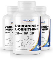 Nutricost L-Arginine L-Ornithine 750mg; 180 Capsules (3 Bottles)
