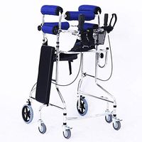 Folding Six-Wheel Roller Walker with Seat Adjustable Height Aluminum Walking Frame Suitable for Elderly Disabled Lower Limb Training Standard Walker (Color : Blue)