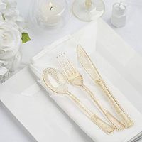 Tableclothsfactory 75 Pack Gold 7" Disposable Plastic Cutlery Set Glitter Sprinkled Design Disposable Flatware