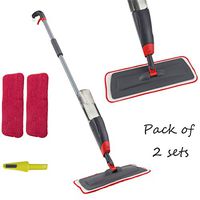 VENETIO Premium Spray Mop 2 Reusable Microfiber Pads 360 Degree Rotation Joint for Home Kitchen Hardwood Laminate Wood Ceramic Tiles Floor Cleaning, 700ML, Grey-red(Pack of 2)