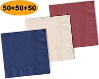 150 Beverage Napkins, Navy blue, Ivory, Burgundy - 50 Each Color. 2 Ply Paper Cocktail Napkins. 5" folded, 10" unfolded.