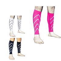 LJ Sport Calf Compression Leg Sleeves Leg Cramp Compression Support Sleeve Fit for Running Jogging Cycling Fitness Exercise Enhanced Performance for Men and Women (Black+White+Blue)