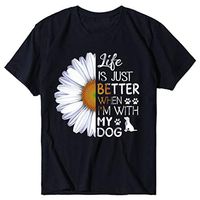 Short Sleeve Tee Blouse for Women,Amiley Womens Letter Better When with My Dog Printed Sunflower Short Sleeve T Shirts Tops