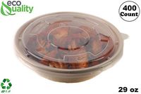 400 Count - EcoQuality 29oz Round Disposable Bowls with Microwavable Lids Natural Sugarcane Bagasse Bamboo Fibers Sturdy Compostable Eco Friendly Environmental Paper Plastic Bowl Alternative Tree Free