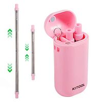 Upgraded Eco Friendly Reusable Collapsible Straws, KITOOL Telescopic Stainless Steel Straw Portable Set - Hot Pink