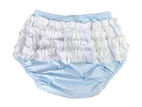 Haian Adult Frilly Plastic Rumba Incontinence Pull-on Plastic Pants with White PVC Frilly (X-Large, Baby Blue)
