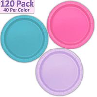120 Paper Dessert Plates (7") - Hot Pink, Aqua, Lavender - 40 Per Color, 3 Colors - Great Assortment for Birthday Parties, Weddings, Holidays, Baby Shower, Celebrations, and more