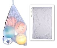 Champion Sports Mesh Sports Equipment Bag, White, 24x48 Inches - Multipurpose, Nylon Drawstring Bag with Lock and ID Tag for Balls, Beach, Laundry