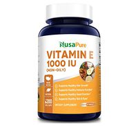 Vitamin E 1000 IU 200 Vegetarian Capsules (Non-Oily, Non-GMO & Gluten Free) - Mixed D-Alpha Tocopherol - Antioxidant for Healthy Skin, Eyes & Hair - Powder Caps