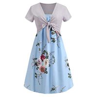 Womens Floral Print Midi Dresses Sleeves Bow Knot Bandage Suit Summer Casual Cover Up Vintage Straps Mini A-Line Tshirt Dress Loose Swing Flowy Pleated Floral Sun Dress
