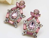 1set Womans Pink Crystal Rhinestone Silver Plated Long Ear Stud Hoop earrings Accessory Jewerly Accessories Women Stylish Designer Novelty Pendant Prom Pretty
