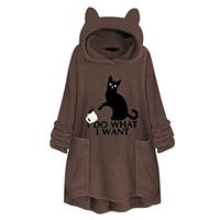 Womens Embroidery Hooded Sweatshirt Cat Ear Hoodie Top Warm Fleece Sweater Loose Blouse Pullover Pocket Plus Size L-5XL (Large, Brown)
