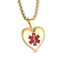 JF.JEWELRY Stainless Steel Heart-Shaped Medical Alert ID Necklace for Women Custom Engraving, 24 inches-Gold