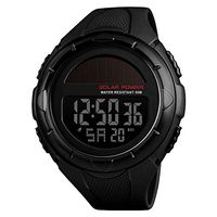 Solar Waterproof Electronic Watch,Digital Teen Student Sports Watch, Boy Girl LED Alarm Watch Electronic Sports Watch Boy Teen Girl (Color : Black)