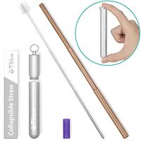 Reusable Collapsible Straw, Rose Gold 9.25'' Telescopic Stainless Steel Metal Straws, Portable Reusable Drinking Straws for 12oz/20oz/30oz Cups, Perfect for Drinking Water, Coffee, Smoothie, Milkshake