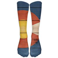 Wood Background Colorado Flag Compression Socks For Mens & Womens Unisex Comfortable Stockings For Sports