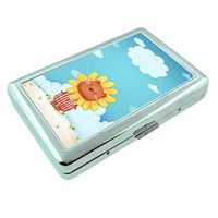 Sunflower Bear Em1 Hip Silver Cigarette Case Id Holder Metal Wallet 4" X 2.75" RFID Protection