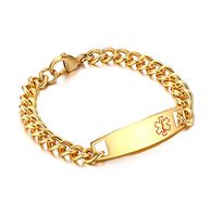 VNOX Free Engraving-Customized Stainless Steel Medical Alert ID Bracelet for Men,Gold Plated,8.5"