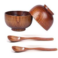 WWSHM 4 Pieces Wooden Handmade Bowl and Spoon for for Rice Miso Serving Home Kitchen Tableware (Color : Yellow)