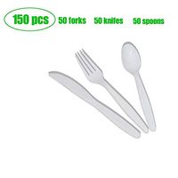 150 pcs Disposable Cutlery Set, Compostable Biodegradable Utensils Eco-friendly Durable Cornstarch Flatware Includes 50 Forks, Knives & Spoons for Party, BBQ, Picnic & Potlucks