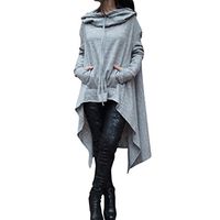 Howstar Womens Irregular Tunic Sweatshirts Dress Long Pullover Hoodie with Pocket (M, Grey)