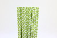 Lime Green Damask Paper Straws (100)