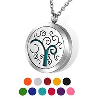 HOUSWEETY Aromatherapy Essential Oil Diffuser Necklace-Stainless Steel Locket Pendant,11 Refill Pads(Engraving)