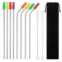 Tailbox Set of 8 (4 Straight + 4 Bent) FDA-Approved Stainless Steel Metal Straws Ultra Long 10.5 Inch Reusable Drinking Straws with 2 Cleaning Brushes for 30oz Tumblers Coffee Mug Smoothie Milkshake