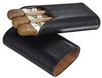 Visol Cuero Top Grain Black Leather 3-Finger Cigar Case with Cedar Lining