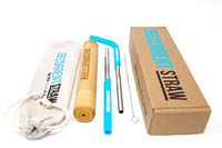 CurrentStraw Two Go Set - Premium Eco-Friendly Stainless Steel Reusable Straws, Includes 2 Metal Straws + Straight Silicone Tip + Curved Silicone Tip + Handcrafted Bamboo Travel Case + Stylish Bag