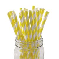 SSORA Paper Drinking Straws Disposable Biodegradable Yellow Striped Pack of 100 for Party Decorations Supplies