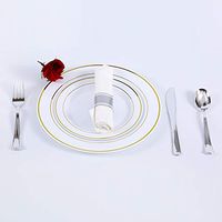 100 Plastic Plates for Parties White Gold Rim – 50 10.5” Dinner Plates and 50 7.5” Dessert Plates or Salad Plates or Appetizer Plates Disposable Plates for Wedding Heavyweight Plastic by Extra Perfect