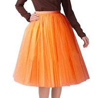 Theoylos Women's Tulle Tutu Short Pleated Flare Skater Full Skirt Ladies Satin Prom Party Skirts Dress Tulle Maxi Skirt Orange