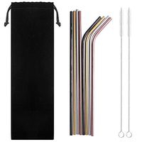 Set of 8 Stainless Steel Straws, Eco-Friendly, High Quality, Colorful, Reusable Metal Drinking Straws for 20 Oz Cups, 8 Pcs Straws + 2 Cleaning Brush + 1 Storage Bag