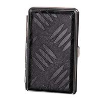 Women Men Business Gift Cigarette Case Slim Leather Metal Storage Box for 16-20 Cigarettes(Black 02)