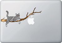 Yadda-Yadda Design Co. Grey Charming Cat on Branch - Stained Glass Style Vinyl Decal for MacBook | Laptop YYDC (8.5" w x 4" h) (Face Right, Grey Cat)