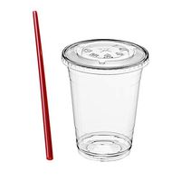 (50 Sets) 16 oz Clear Plastic Cups with Lids and FREE Straws, Disposable Crystal Clear PET Cups with Flat Straw Slot Lids for Cold Drinks, To Go Iced Coffee, Juice, Soda, Bubble Boba Tea, Smoothie
