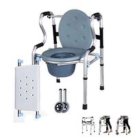 Bedside Commode for Toilet Shower Chair Walking Frame Mobility Aids Adjustable Height Folding Lightweight Walker 2 Wheels Aluminium Seat Bath Chair Toilet Commode Chair
