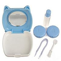 Bhbuy Mini Cute Piggy Shape Plastic Contact Lens Box Holder Case Container with Mirror + Tweezer Set (Blue)