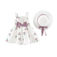 heavKin-Clothes 6M-3Y Toddler Baby Girls Princess Dress Sleeveless Cherry Polka Dot Bow Skirts + Straw Hat (Purple, 18-24 Months)