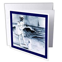 3dRose Navy Blue Seashore Scene With Puppy - Greeting Cards, 6 x 6 inches, set of 12 (gc_48167_2)
