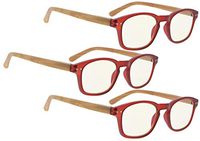 COMPUTER READING GLASSES 3 pack Blue Light Filter Readers Blocking UV Rays Women with Bamboo-Look Temples (Red, 2.25)