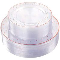 102 Pieces Rose Gold Disposable Plastic Plates, Premium Clear Wedding Party Plates with Dot Design Includes: 51 Dinner Plates 10.25" & 51 Dessert Plates 7.5"