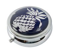 Halulu Navy Pineapple Custom Fashion Round Glass Pill Case 2.1 Inch Tablet Holder Storage Bag Wallet