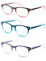 Colorful Round Womens Reading Glasses for Reading - Set of 3 - Blue, Pink, Purple, Value Pack - +3.25