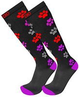 Doggy Paws Graduated 15-20mmHG Knee High Compression Socks For Men & Women, Black/Red/Purple