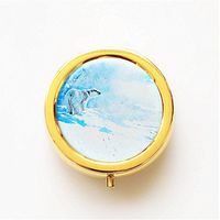 RhyNSky Polar Bear - Animal Mini Portable Pocket Pill Box Case Holder for Purse, 3 Compartments, Gold, CG248